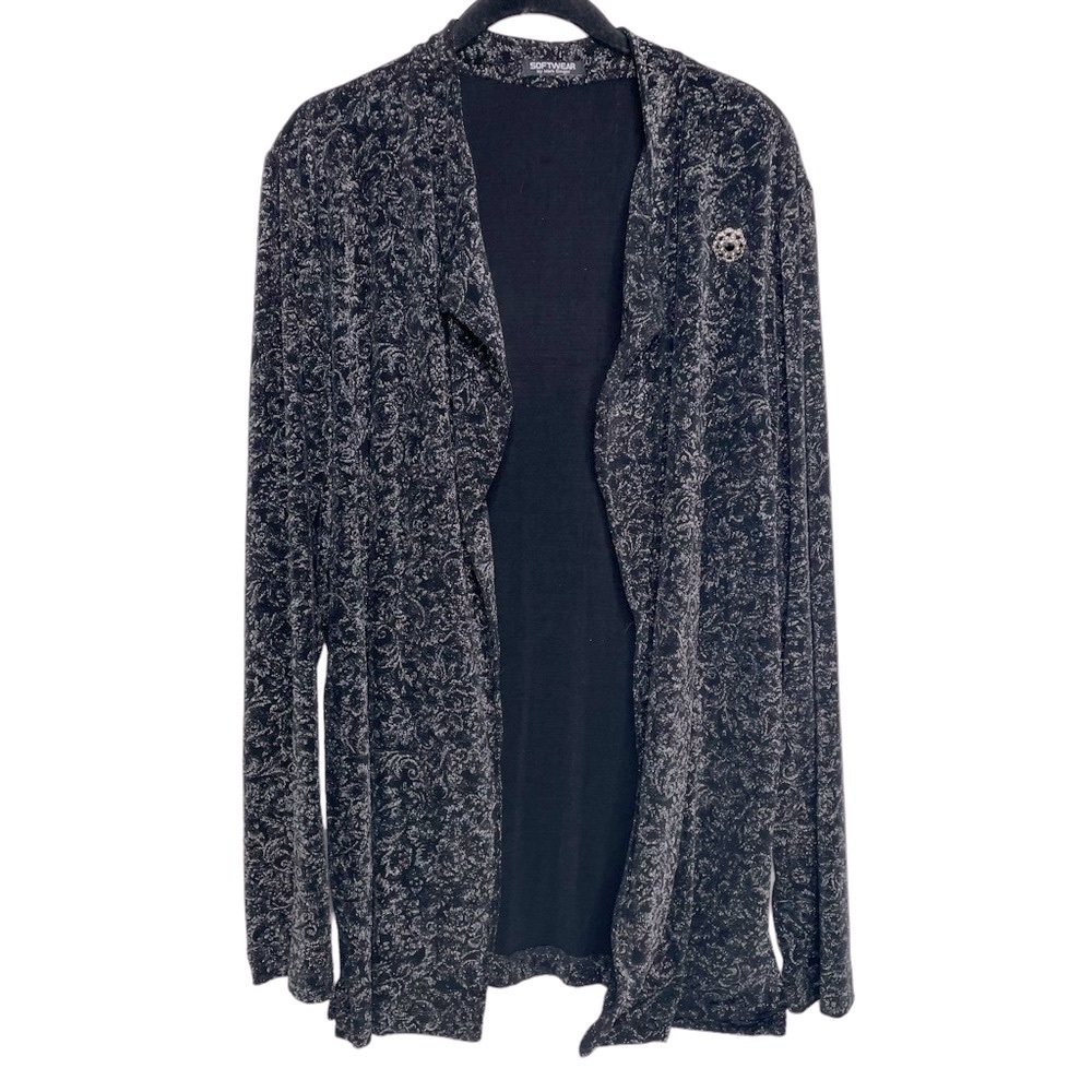 Softwear By Mark Singer Sparkly Stretchy Open Cardigan Sz L
